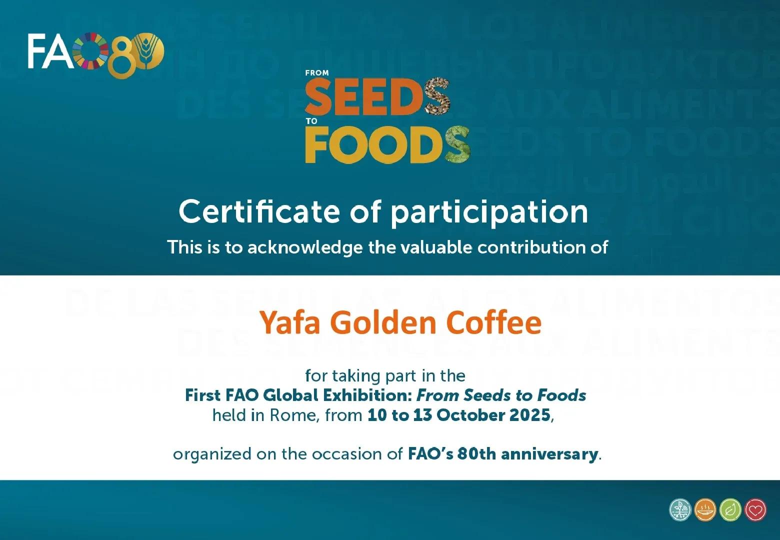 Certificate of participation from FAO